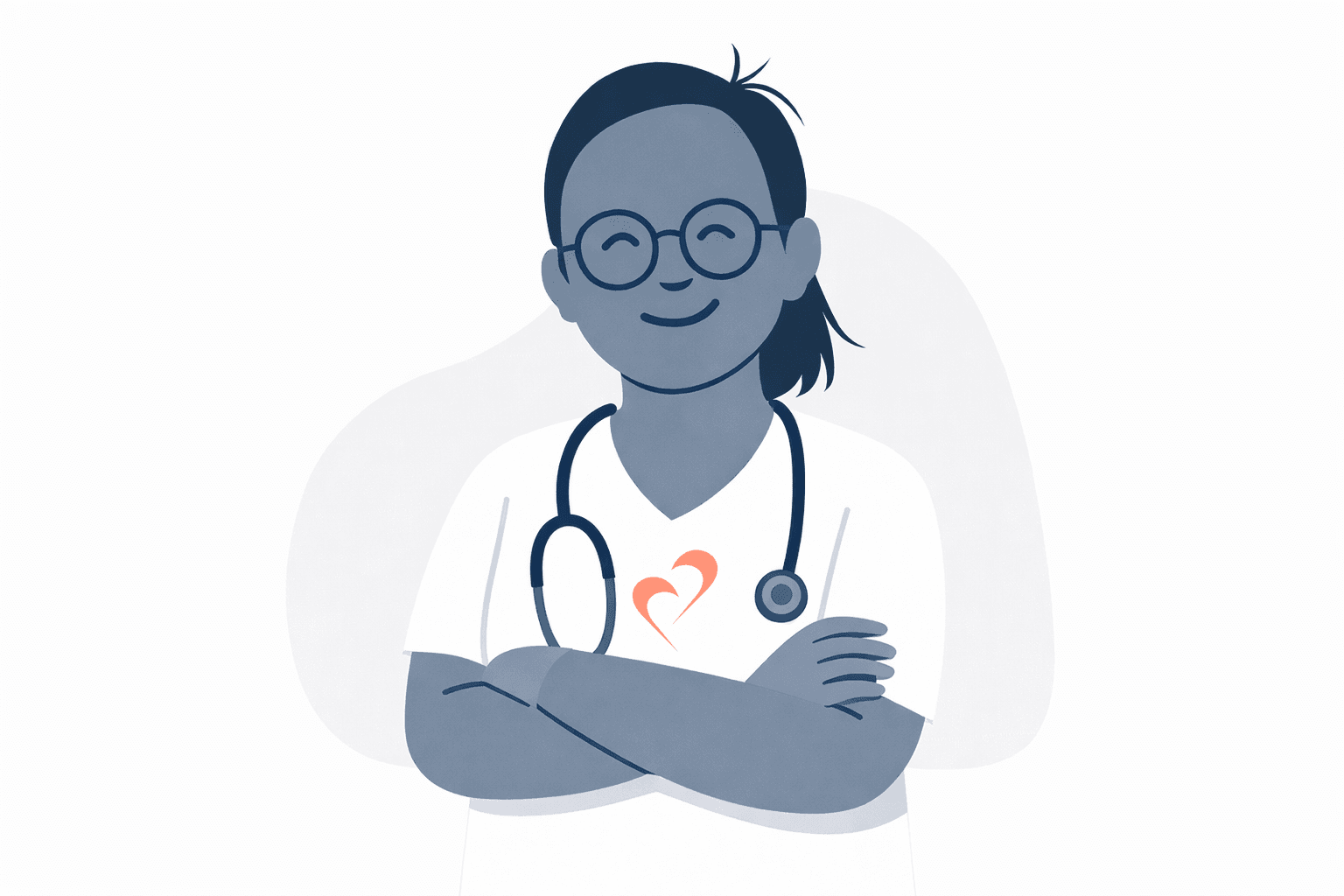 Editorial illustration of Dr. Aurélia in a white coat with a stethoscope