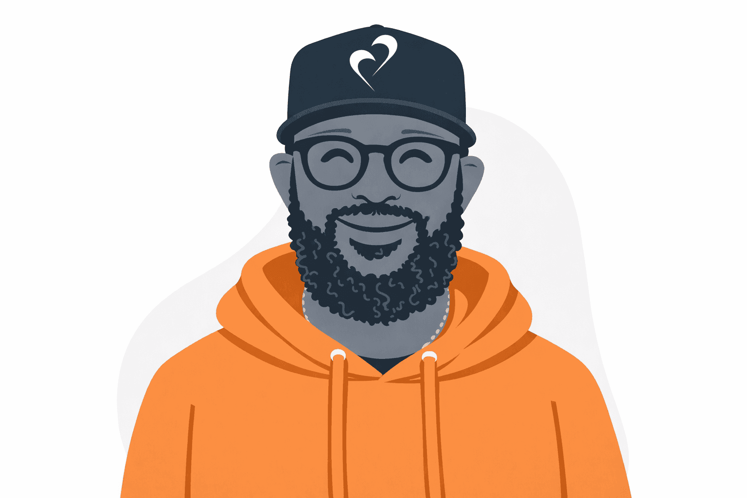 Editorial illustration of Yannick in a cap and coral hoodie